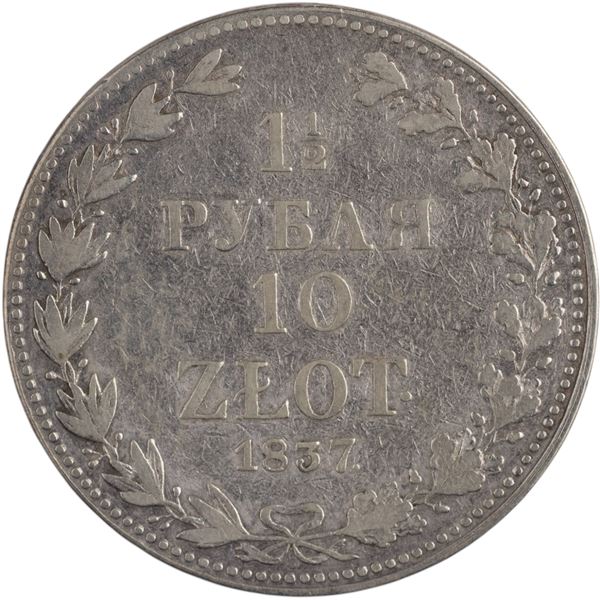 Poland 1837 MW Silver 10 Złotych 1½ Rouble