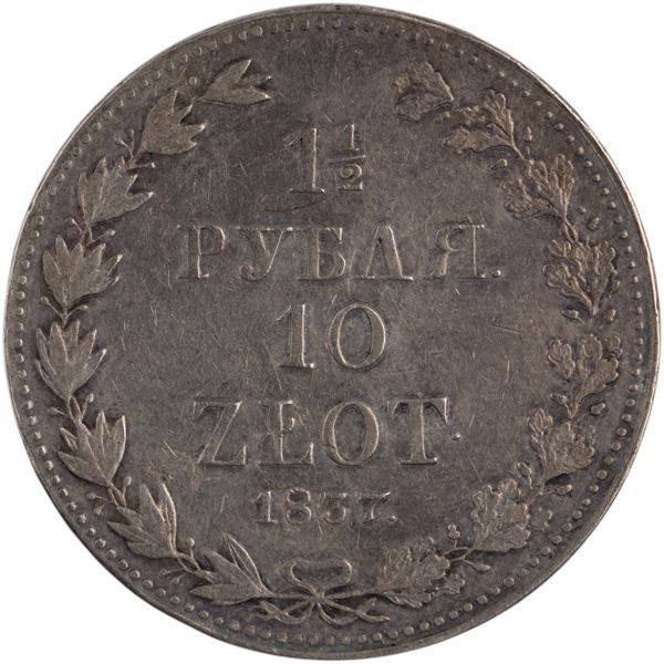 Poland 1837 MW Silver 10 Złotych 1½ Rouble