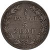 Image 1 : Poland 1840 MW Silver 5 Złotych 3/4 Rouble