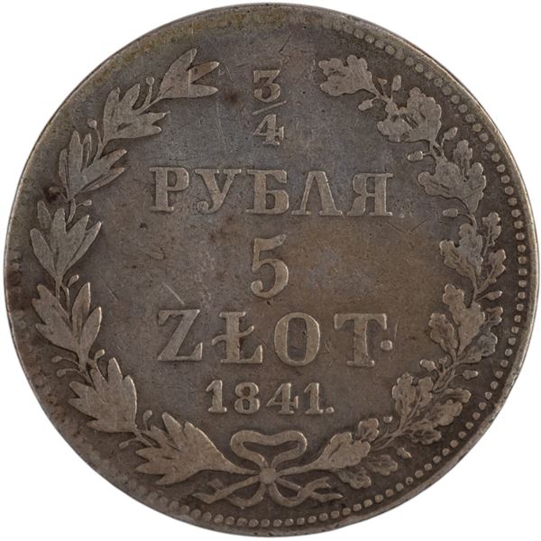 Poland 1841 MW Silver 5 Złotych 3/4 Rouble