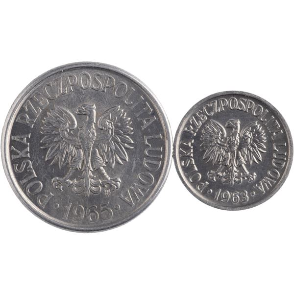 Poland 1963 5 groszy and 1965 50 Groszy (2 Pieces)