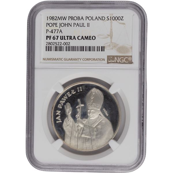 Poland 1982 MW Silver 1000 Złotych Próba Pope John Paul II