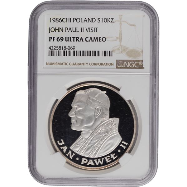 Poland 1986 CHI Silver 10000 Złotych John Paul II Visit - EXTREMELY RARE