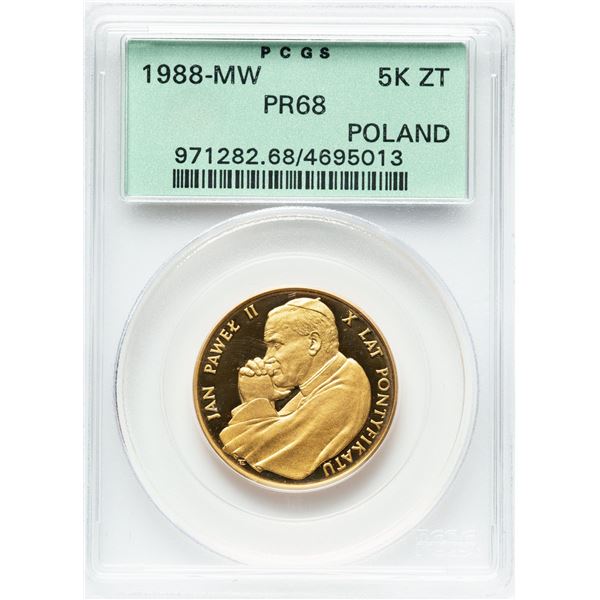 Poland 1988 MW Gold 5000 Złotych John Paul II - Green Holder