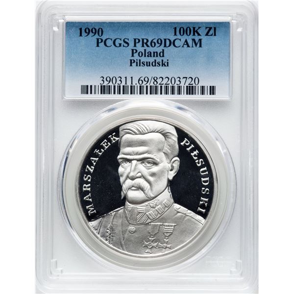 Poland 1990 Silver 100000 Złotych Józef Piłsudski