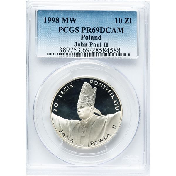 Poland 1998 MW Silver 10 Złotych 20th Anniversary of John Paul's II Pontificate
