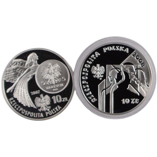 Poland 2007, 2008 Silver 10 Złotych (2 pieces)