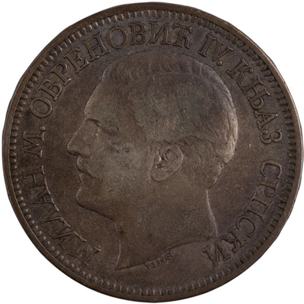Serbia 1879 Silver 5 Dinara