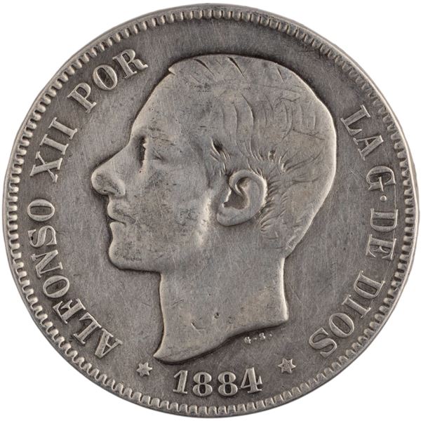 Spain 1884 Silver 5 Pesetas