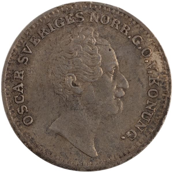 Sweden 1852 AG Silver Riksdaler Specie 1/16 Overdate