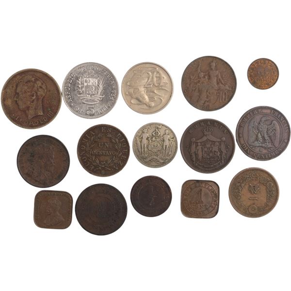 World Mixed Coin Lot Romania, France, Strait Settlements Etc. (15 Pieces)