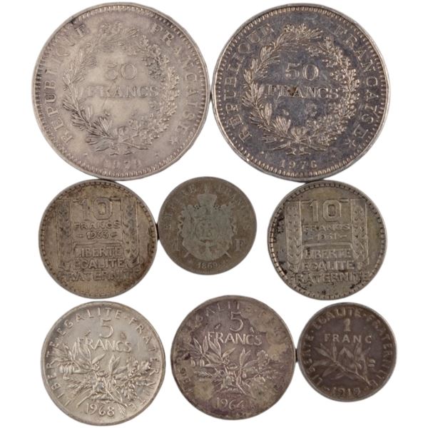 World Mixed Lots 1869-1979 France Silver Coins (8 Pieces)