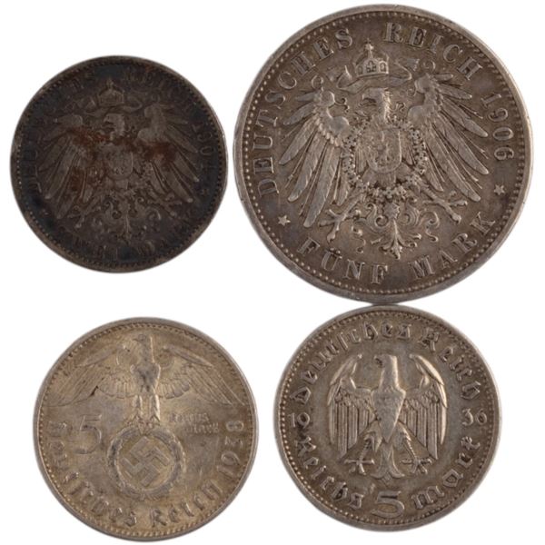World Mixed Lots 1904-38 Germany Silver Coins (4 Pieces)