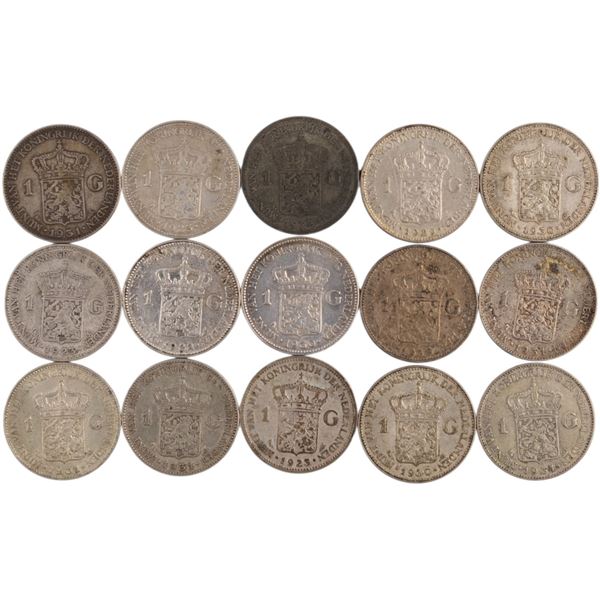 World Mixed Lots 1913-31 Netherlands Silver Coins (15 Pieces)