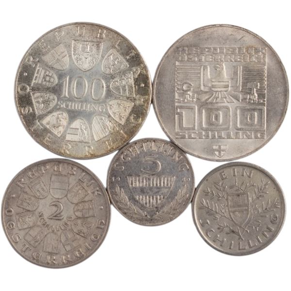 World Mixed Lots 1925-76 Austria Silver Coins (5 Pieces)