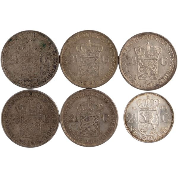 World Mixed Lots 1930-60 Netherlands Silver Coins (6 Pieces)