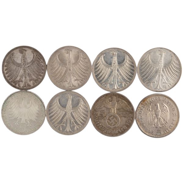 World Mixed Lots 1935-77 Germany Silver Coins (8 Pieces)