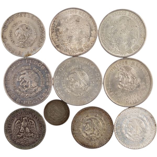 World Mixed Lots 1945-78 Mexico Silver Coins (10 Pieces)