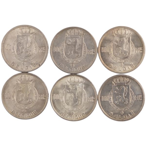 World Mixed Lots 1948-51 Belgium Silver Coins (6 Pieces)