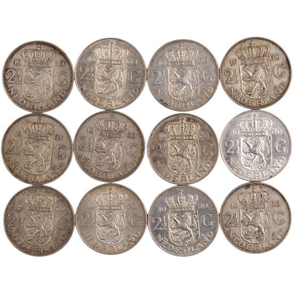 World Mixed Lots 1959-60 Netherlands Silver Coins (12 Pieces)