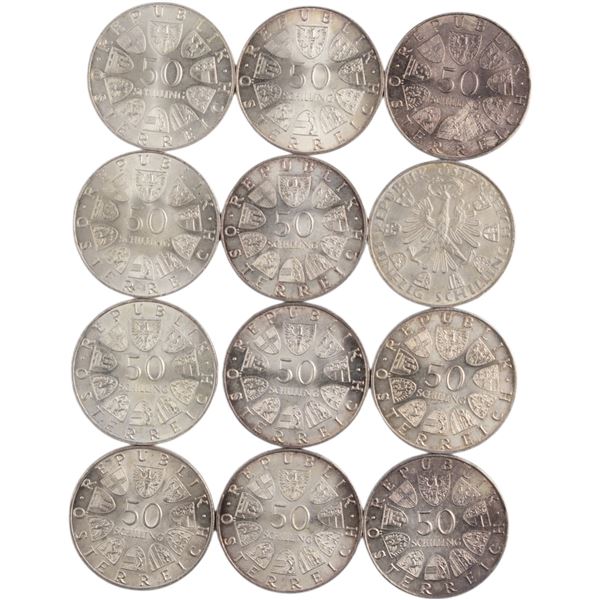 World Mixed Lots 1959-76 Austria Silver Coins (12 Pieces)