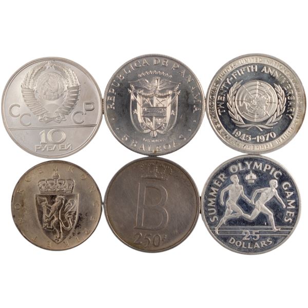 World Mixed Lots 1964-88 Panama, Norway... Silver Coins (6 Pieces)