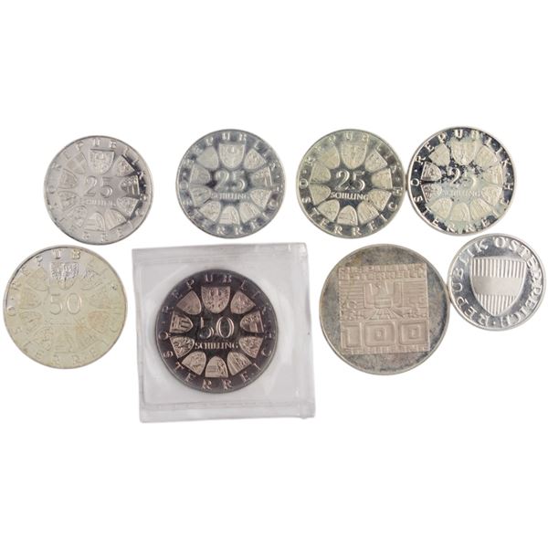 World Mixed Lots 1969-74 Austria Proof Silver Coins (8 Pieces)