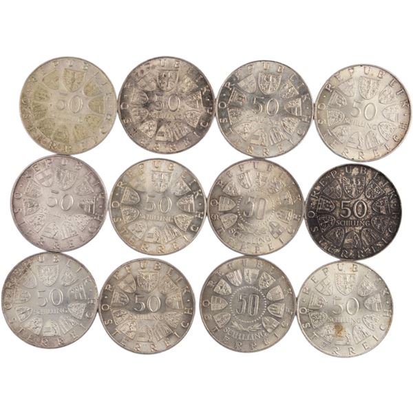 World Mixed Lots 1969-74 Austria Silver Coins (12 Pieces)