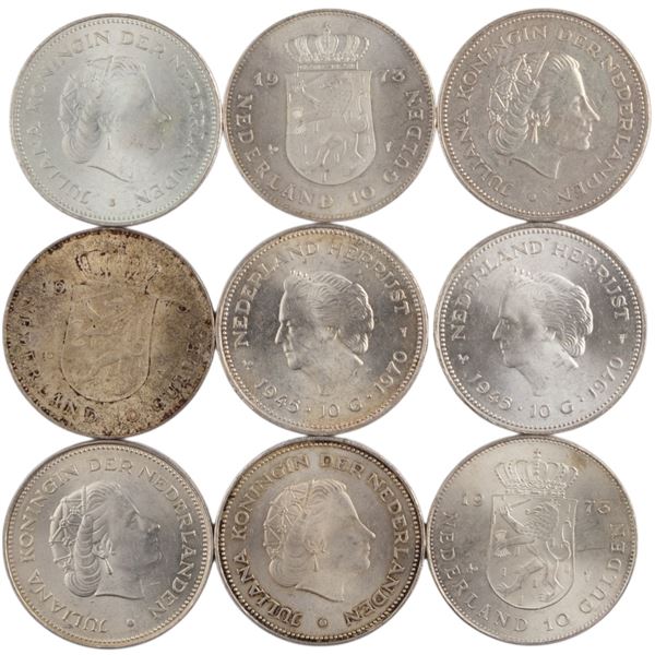 World Mixed Lots 1970 Netherlands Silver Coins (9 Pieces)