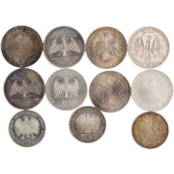 World Mixed Lots 1974-95 Germany Silver Coins (11 Pieces)