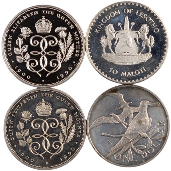 World Mixed Lots 1975-90 Lesotho, Great Britain... Silver Coins (4 Pieces)