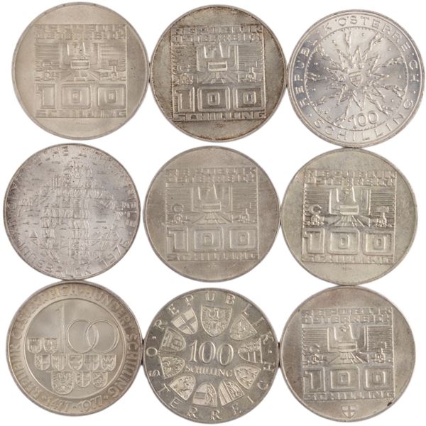 World Mixed Lots 1976-77 Austria Silver Coins (9 Pieces)