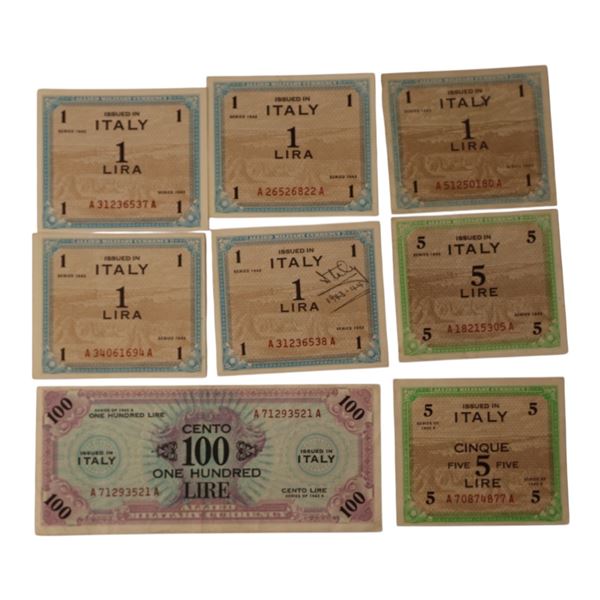 Italy 1943 Banknote Lot (8 Pieces)