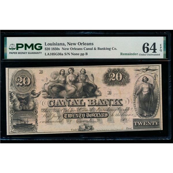1850s $20 New Orleans LA Obsolete Note PMG 64EPQ