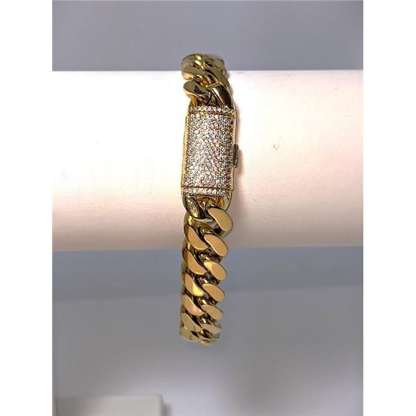 Huge 50 Gram Yellow 14 Kt Gold Plate Cuban Curb Link Bracelet