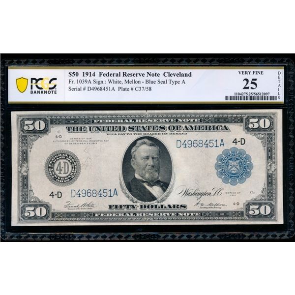 1914 $50 Cleveland FRN PCGS 25