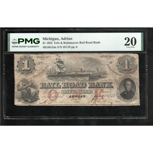 1853 $1 Adrian MI Obsolete PMG 20