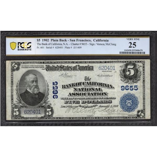 1902 $5 San Francisco CA National PCGS 25