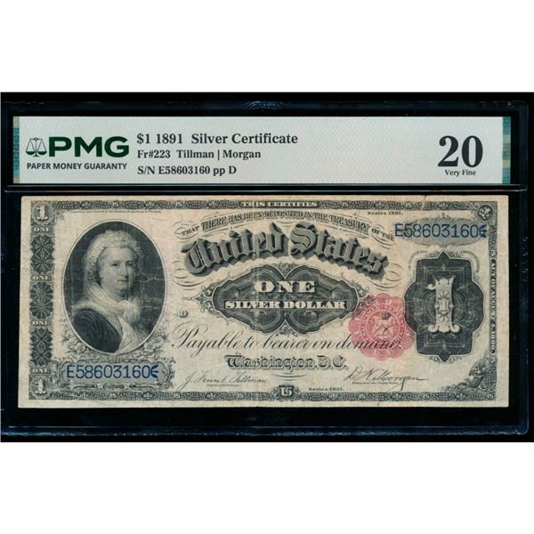 1891 $1 Martha Washington Silver Certificate PMG 20
