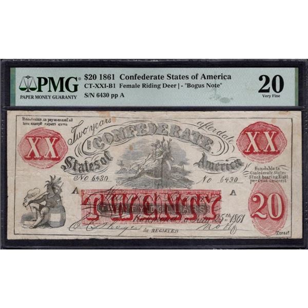 1861 $20 Confederate PMG 20
