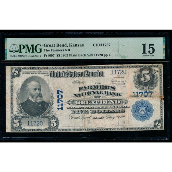 1902 $5 Great Bend KS National PMG 15