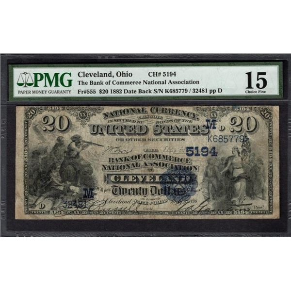 1882 $20 Cleveland OH National PMG 15