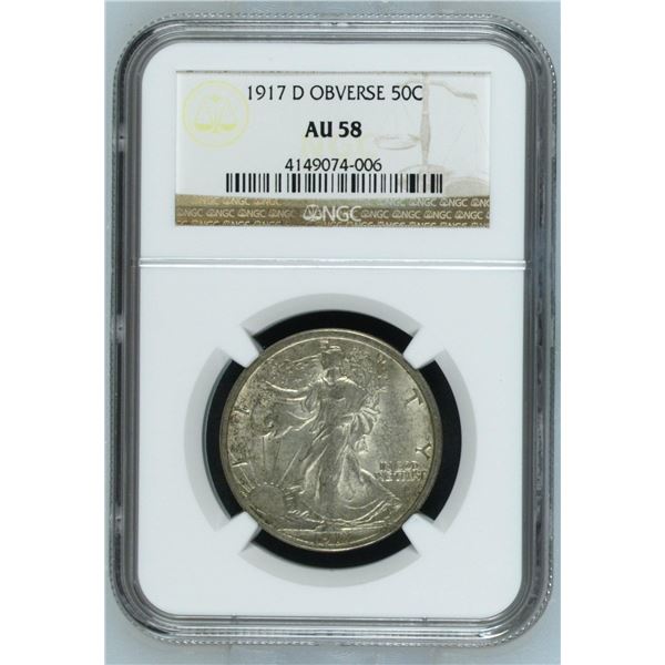 1917-D Obverse Walking Liberty Half Dollar NGC AU58