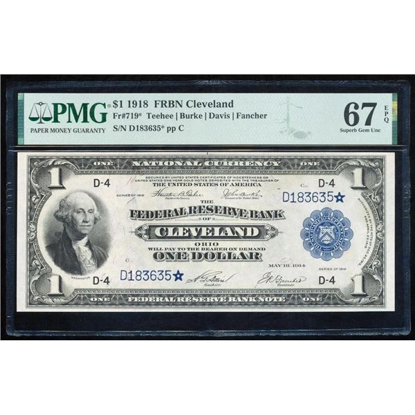 1918 $1 STAR Cleveland FRBN PMG 67EPQ