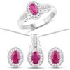 Image 1 : Plated Rhodium 2.46ctw Ruby and White Topaz Jewelry Set