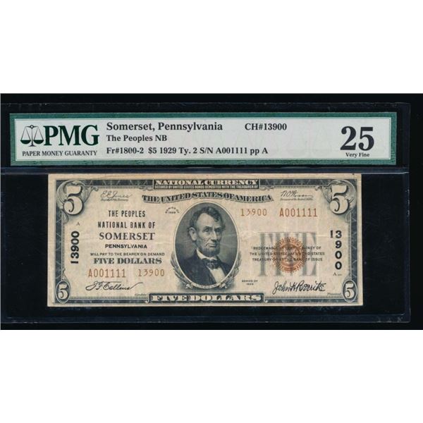 1929 $5 Somerset PA National PMG 25