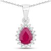 Image 1 : Plated Rhodium 0.80ct Ruby and Lab Diamond Pendant with Chain
