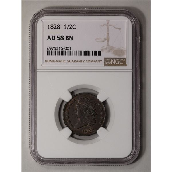 1828 Classic Head Half Cent NGC AU58BN