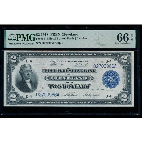 1918 $2 Cleveland FRBN PMG 66EPQ