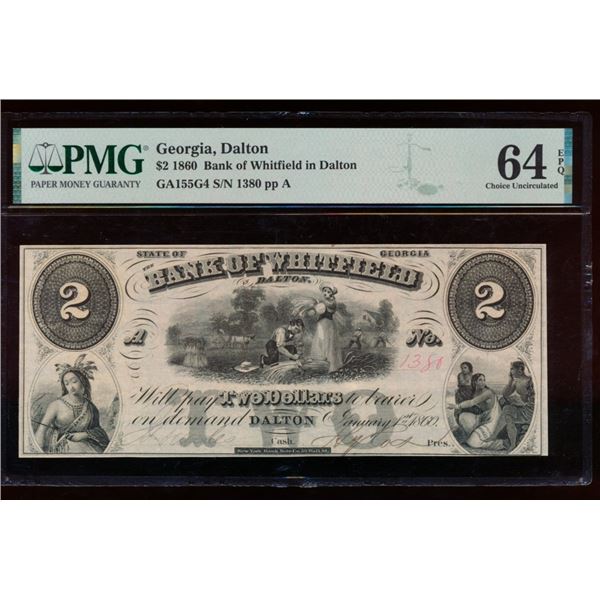 1860 $2 Dalton GA Obsolete Note PMG 64EPQ